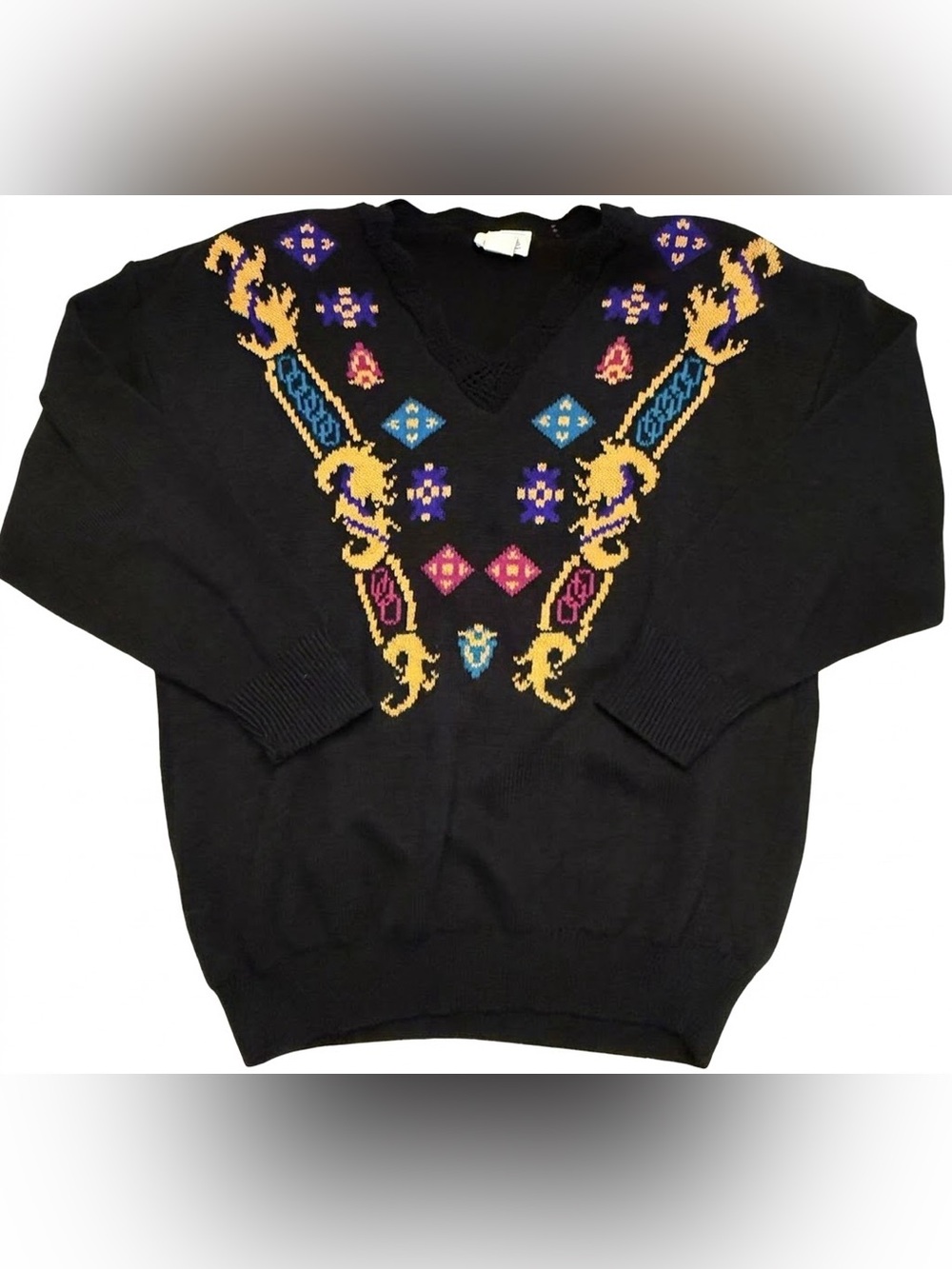 Vintage 90s SG Sport Arcade Pixel 8 Bit Knit Sweater Black Large USA Kidcore